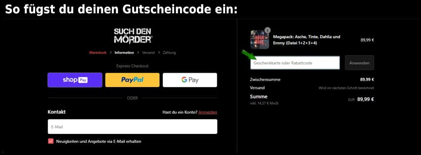 suchdenmorder Gutschein einfuegen und sparen schwarz