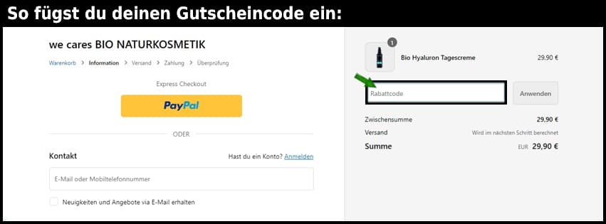 wecares Gutschein einfuegen und sparen schwarz