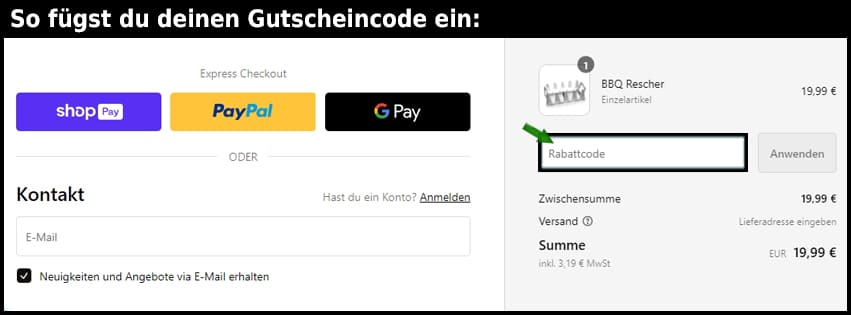 bbq-rescher Gutschein einfuegen und sparen schwarz