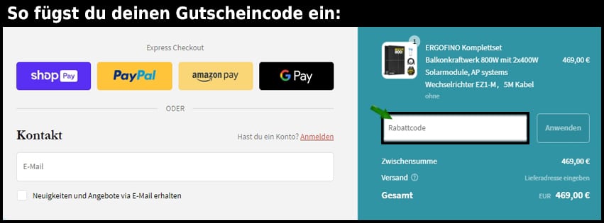 ergofino Gutschein einfuegen und sparen schwarz