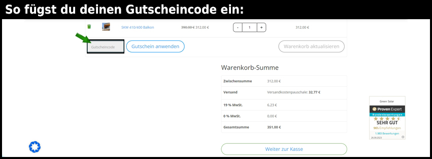 greensolar Gutschein einfuegen und sparen schwarz