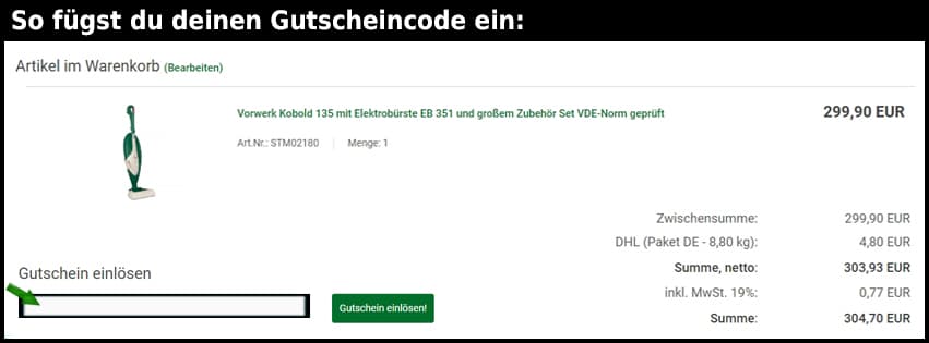 staubsaugermanufaktur Gutschein einfuegen und sparen schwarz