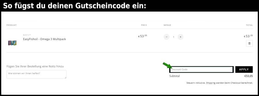 easyfishoil Gutschein einfuegen und sparen schwarz