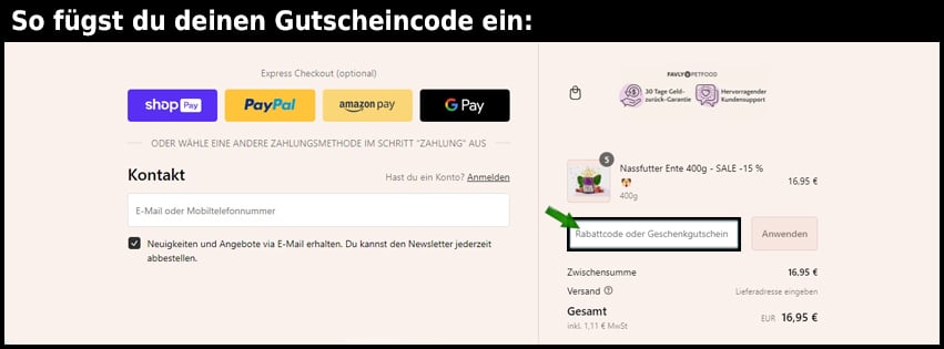 favly-pet Gutschein einfuegen und sparen schwarz