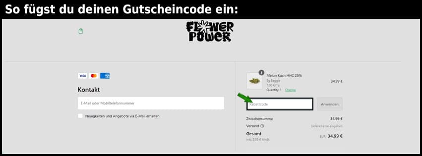 flower-power Gutschein einfuegen und sparen schwarz