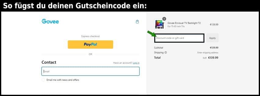 govee Gutschein einfuegen und sparen schwarz