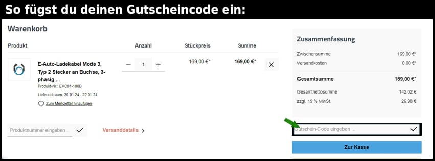 kabelmeister Gutschein einfuegen und sparen schwarz