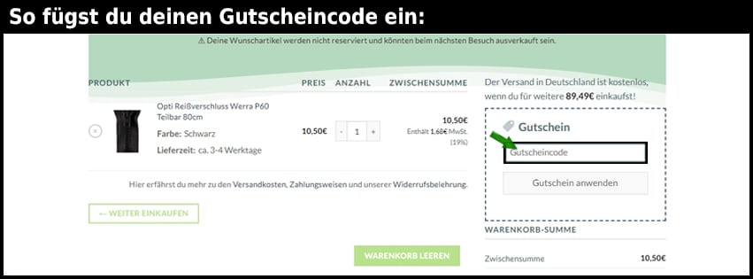 meinestoffkiste Gutschein einfuegen und sparen schwarz