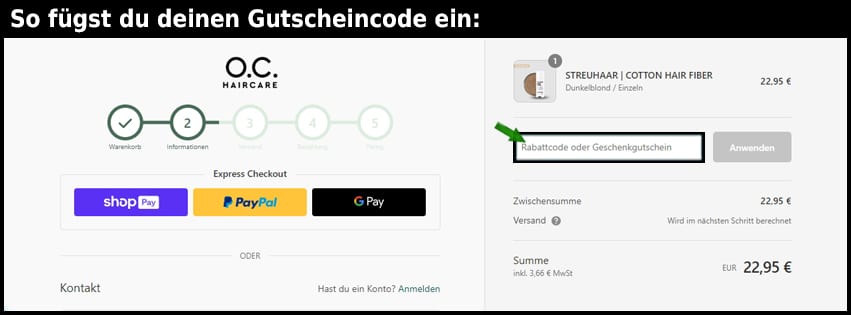 oc-haircare Gutschein einfuegen und sparen schwarz
