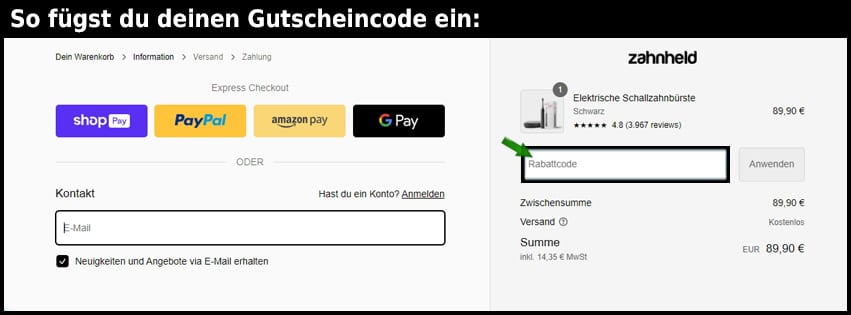 zahnheld Gutschein einfuegen und sparen schwarz