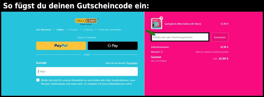 decocino Gutschein einfuegen und sparen schwarz