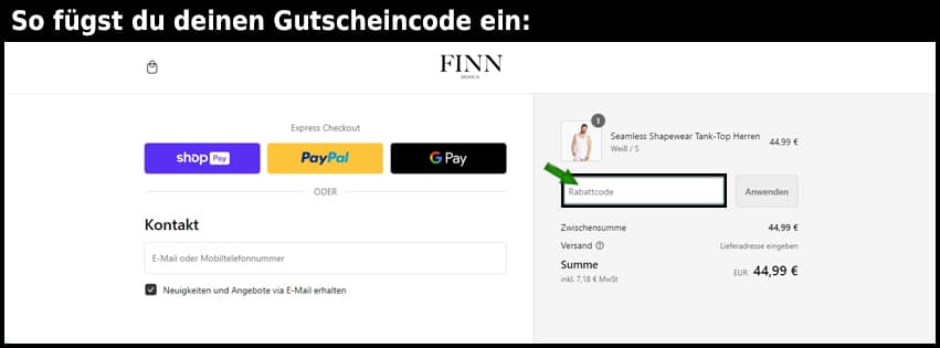 finn-design Gutschein einfuegen und sparen schwarz