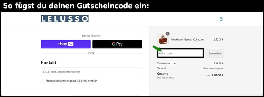 lelusso Gutschein einfuegen und sparen schwarz