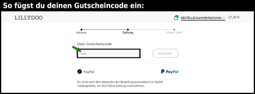 lillydoo Gutschein einfuegen und sparen schwarz