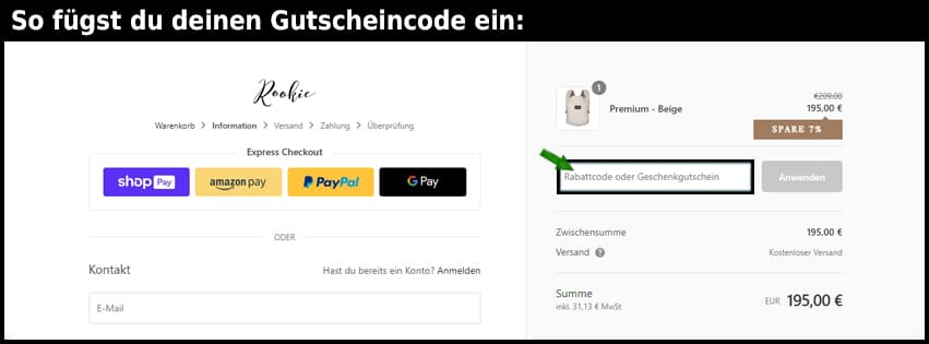 rookie Gutschein einfuegen und sparen schwarz