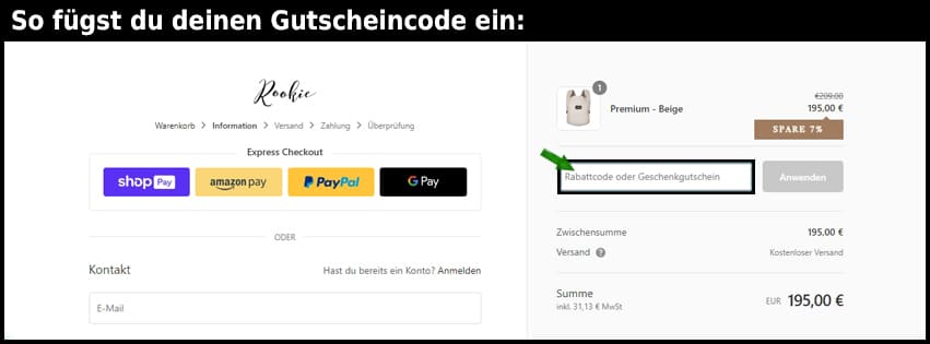rookie Gutschein einfuegen und sparen schwarz