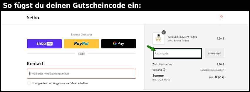 setho Gutschein einfuegen und sparen schwarz