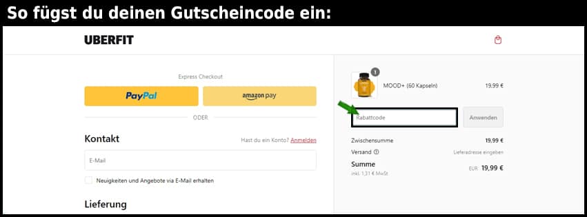 uberfit Gutschein einfuegen und sparen schwarz