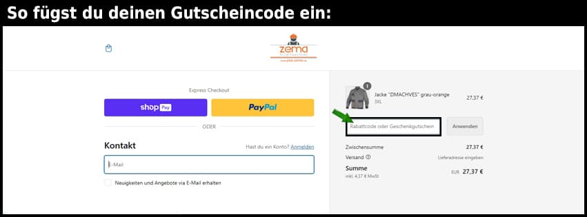 zema Gutschein einfuegen und sparen schwarz