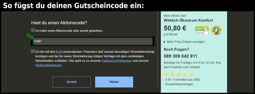 polarstern-energie Gutschein einfuegen und sparen schwarz