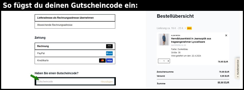 albamoda Gutschein einfuegen und sparen schwarz