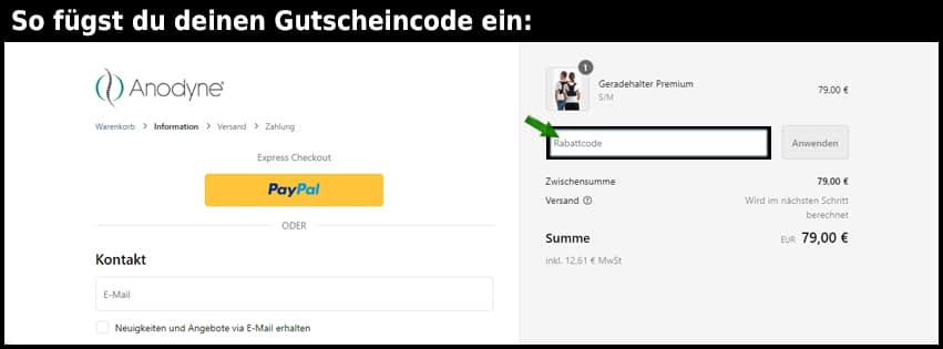 anodyne Gutschein einfuegen und sparen schwarz