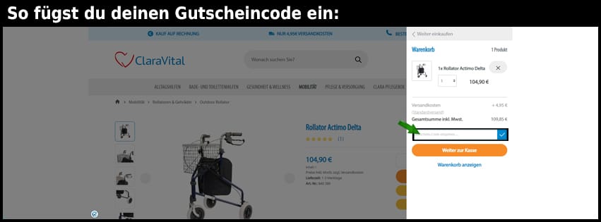 claravital Gutschein einfuegen und sparen schwarz