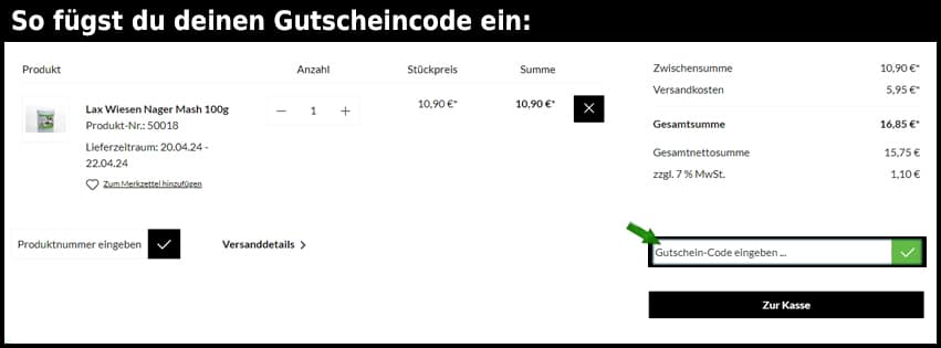 lax-tierfutter Gutschein einfuegen und sparen schwarz