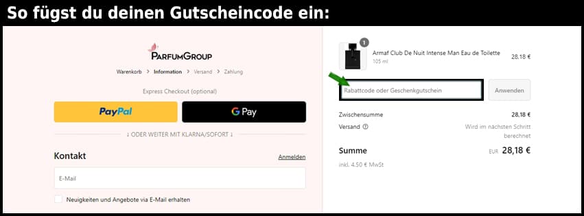 parfumgroup Gutschein einfuegen und sparen schwarz
