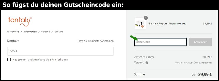 tantaly Gutschein einfuegen und sparen schwarz