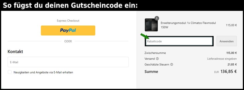 climatos Gutschein einfuegen und sparen schwarz