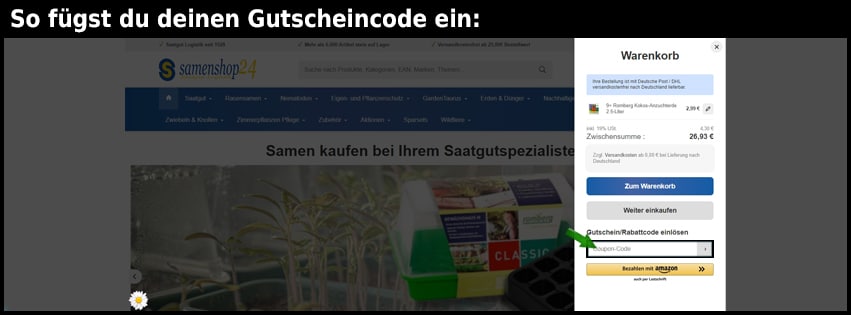 samenshop24 Gutschein einfuegen und sparen schwarz