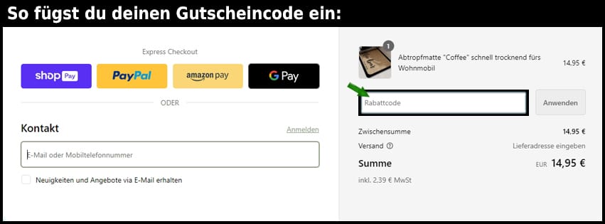 inselcamper Gutschein einfuegen und sparen schwarz