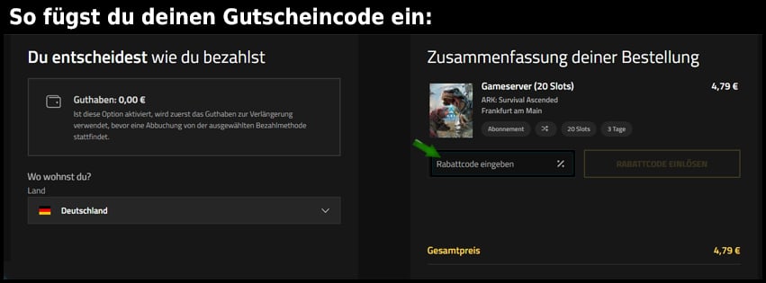 nitrado Gutschein einfuegen und sparen schwarz