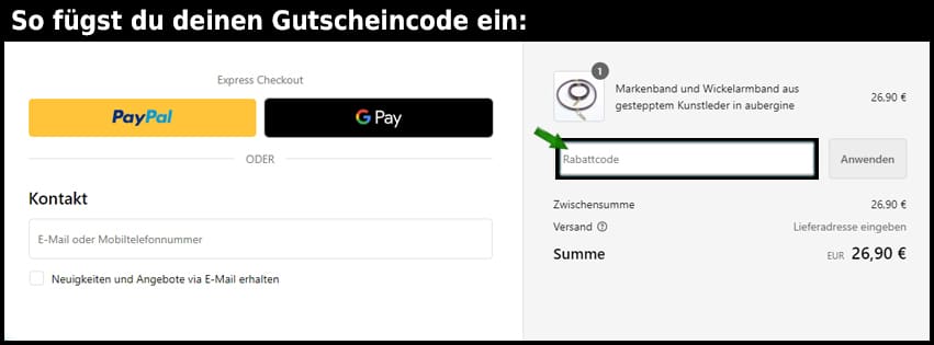 benzodesign Gutschein einfuegen und sparen schwarz