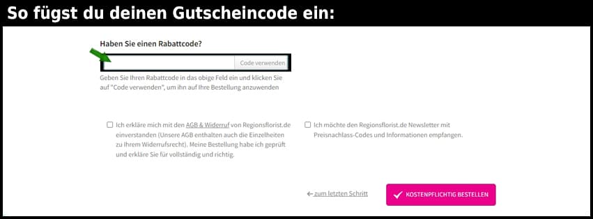 regionsflorist.de Gutschein einfuegen und sparen schwarz