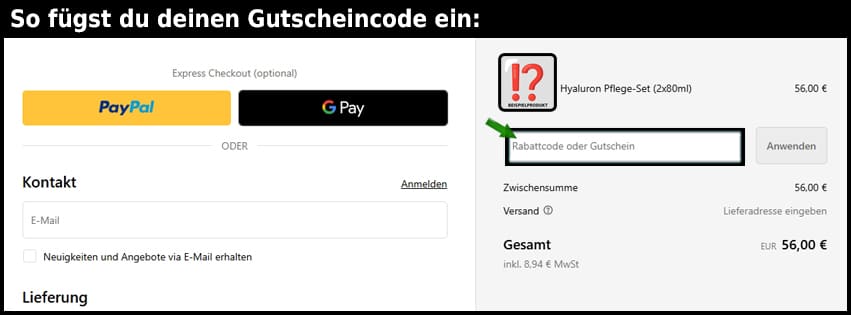 persh Gutschein einfuegen und sparen schwarz