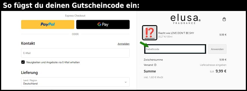 elusa Gutschein einfuegen und sparen schwarz