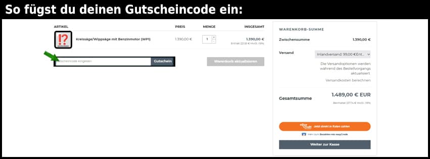 hzc-power Gutschein einfuegen und sparen schwarz