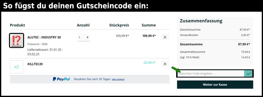 outdoor-shop Gutschein einfuegen und sparen schwarz