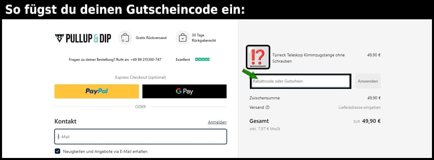 pullup-dip Gutschein einfuegen und sparen schwarz
