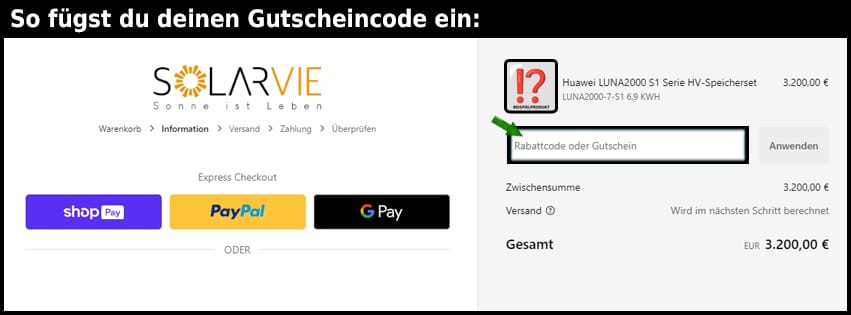 solarvie Gutschein einfuegen und sparen schwarz