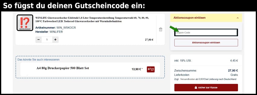 sparsando Gutschein einfuegen und sparen schwarz