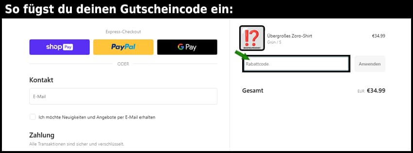 venlushop Gutschein einfuegen und sparen schwarz