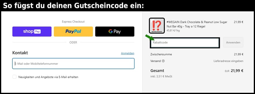 wegain Gutschein einfuegen und sparen schwarz