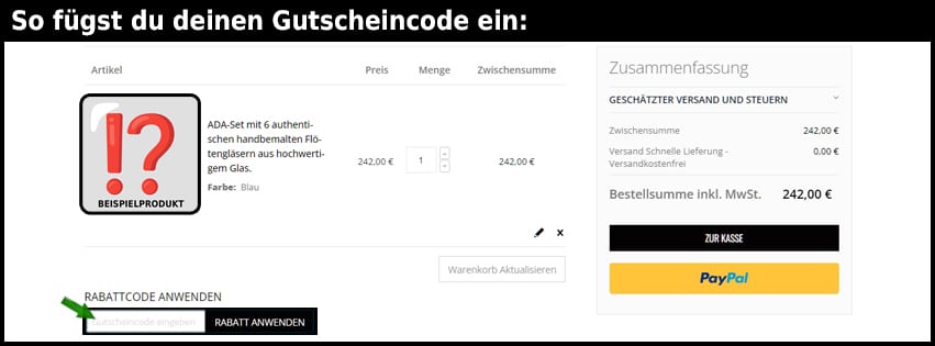 boteghe Gutschein einfuegen und sparen schwarz