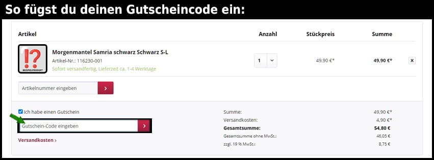 frivolita Gutschein einfuegen und sparen schwarz