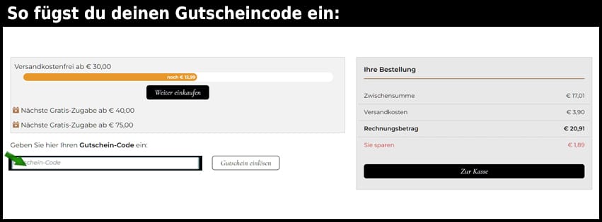 grandel Gutschein einfuegen und sparen schwarz