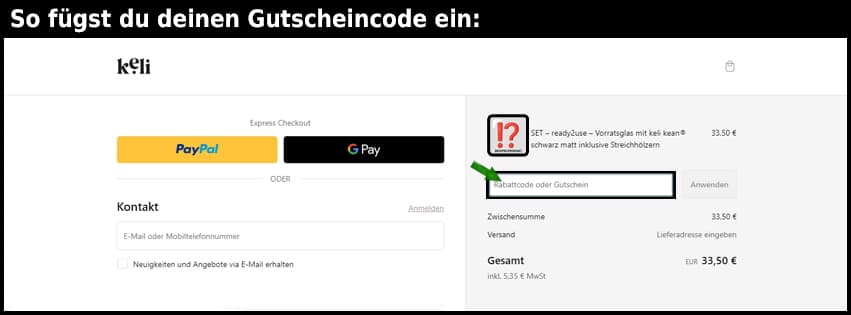 keli Gutschein einfuegen und sparen schwarz