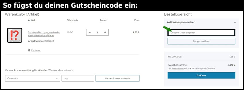 meine-leds Gutschein einfuegen und sparen schwarz